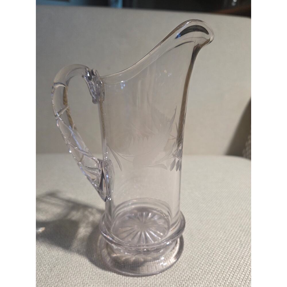 Vintage Etched Glass Pitcher with Zipper Handle